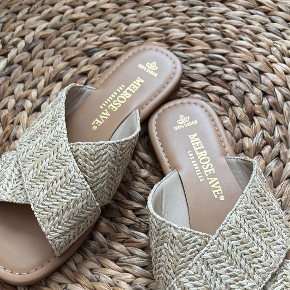 Tan Criss-Cross Sandals with Woven Texture - Picture 2 of 5